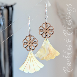 Walnut Wood & Golden Lip Shell Fan Earrings
