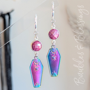 Colorful Electroplated Coffin Earrings with Rubies