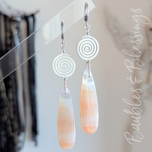 Sardonyx Teardrop Earrings with Spiral Charms