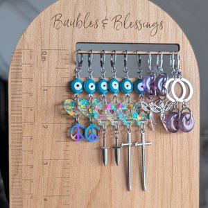 Evil Eye Earrings with Bright Confetti Skulls & Swords
