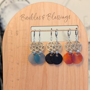 Pentagram Earrings with Red Agate Charms