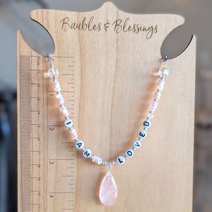 "I AM LOVED" Affirmation Necklace with Rose Quartz