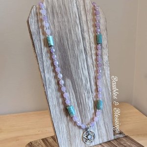 Pentagram Necklace with Lavender Amethyst & Amazonite