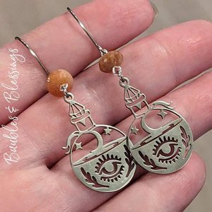 Sunstone & Stainless Steel Potion Bottle Earrings