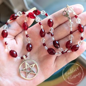 Pentagram Necklace with Czech Glass & Quartz
