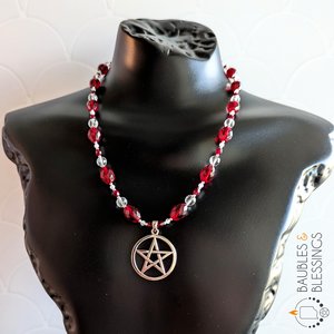 Pentagram Necklace with Czech Glass & Quartz