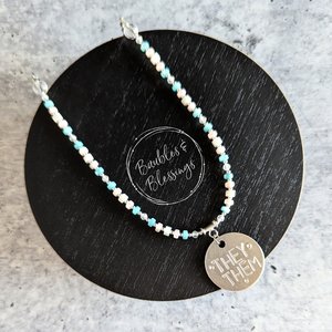 Trans Flag Shell Necklace with Custom Stamped Pendant