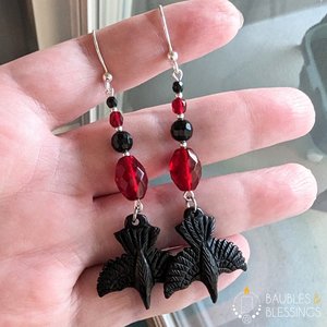 Witchy Raven Earrings with Czech Glass & Onyx