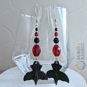 Witchy Raven Earrings with Czech Glass & Onyx