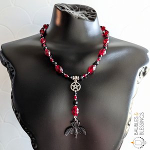 Witchy Raven Necklace with Czech Glass & Onyx