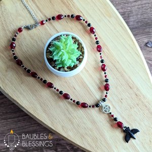 Witchy Raven Necklace with Czech Glass & Onyx