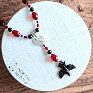 Witchy Raven Necklace with Czech Glass & Onyx