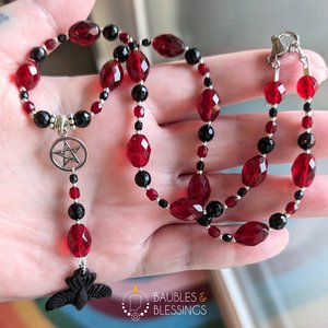 Witchy Raven Necklace with Czech Glass & Onyx