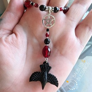 Witchy Raven Necklace with Czech Glass & Onyx