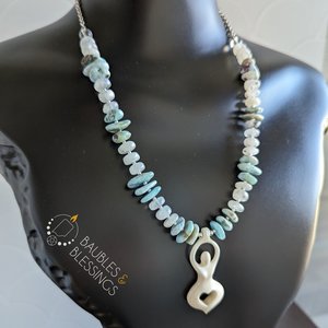 Goddess Necklace with Larimar, Moonstone & Bone