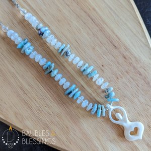 Goddess Necklace with Larimar, Moonstone & Bone
