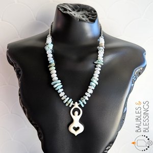 Goddess Necklace with Larimar, Moonstone & Bone