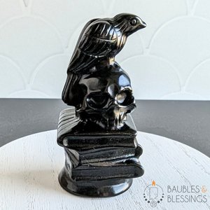 Obsidian Raven on Skull & Books