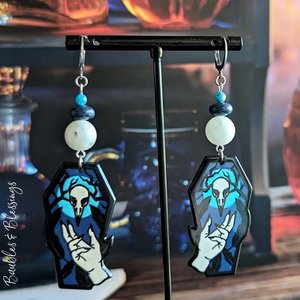 Corvid Coffin Earrings with Moonstone, Dumortierite & Apatite