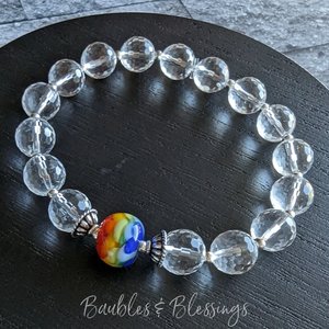 Elegant Rainbow Flower Bracelet with Quartz or Onyx (MTO)
