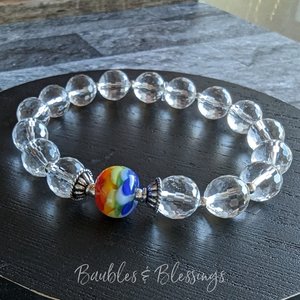 Elegant Rainbow Flower Bracelet with Quartz or Onyx (MTO)