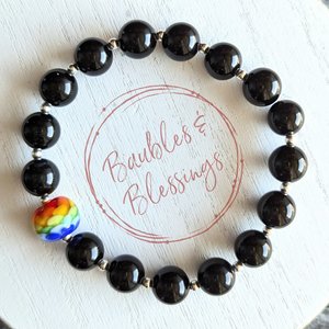 Elegant Rainbow Flower Bracelet with Quartz or Onyx (MTO)