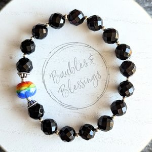 Elegant Rainbow Flower Bracelet with Quartz or Onyx (MTO)