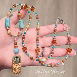 Hippie Peace Necklace with Gemstones & Czech Glass