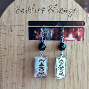 Tarot Card Earrings with Onyx & Amethyst