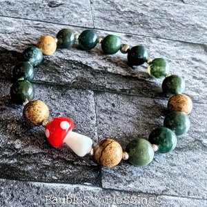 Toadstool Bracelets with Moss Agate & Picture Jasper (MTO)