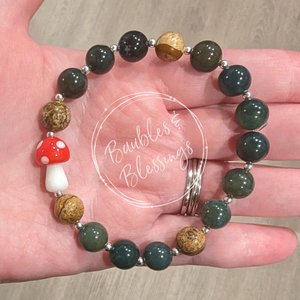 Toadstool Bracelets with Moss Agate & Picture Jasper (MTO)