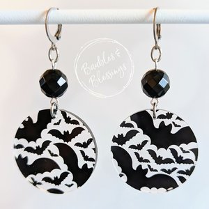 Acrylic Bat Earrings with Czech Glass & Onyx (MTO)