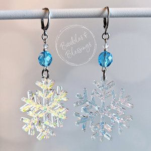 Acrylic Snowflake Earrings with Czech Glass Beads