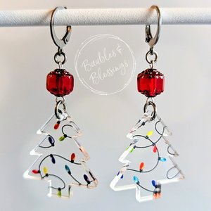 Acrylic Yulemas Tree Earrings with Czech Glass