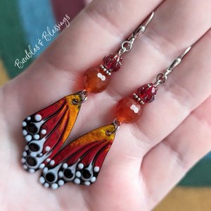 Red & Orange Butterfly Earrings with Carnelian
