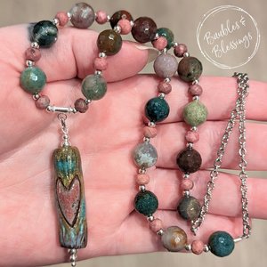Tree Branch Necklace with Fancy Jasper, Rhodonite & Fidget Pendant