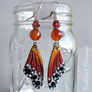 Red & Orange Butterfly Earrings with Carnelian