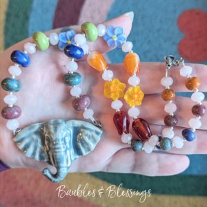 Ganesha Necklace with Handmade Beads & Rose Quartz