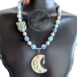 RESERVED for L: DISCOUNTED Owl & Crescent Moon Necklace