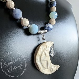 RESERVED for L: DISCOUNTED Owl & Crescent Moon Necklace