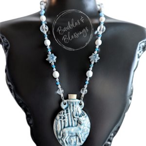 Deer Raku Bottle Necklace with Czech Glass & Quartz