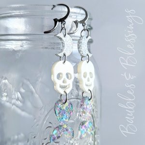 Lightweight Siren Earrings with Skulls & Mermaid Tails
