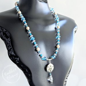 Beachy Sand Dollar Necklace with Apatite & Quartz