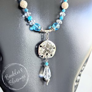 Beachy Sand Dollar Necklace with Apatite & Quartz