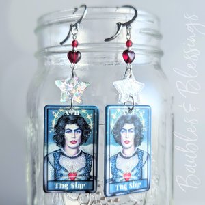 The Star Tarot Earrings with Glittery Stars & Frank N Furter (MTO)