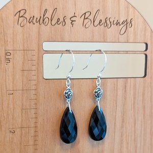 Sterling Silver Rose Earrings with Obsidian
