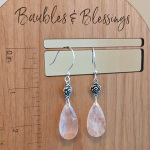 Sterling Silver Rose Earrings with Rose Quartz
