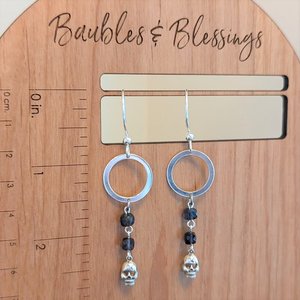 Elegant Iolite & Sterling Silver Skull Earrings