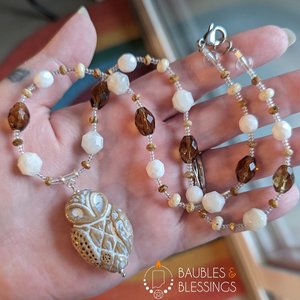 RESERVED for A: Owl Necklace with Moonstone, etc