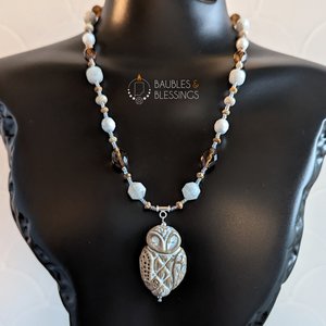 RESERVED for A: Owl Necklace with Moonstone, etc